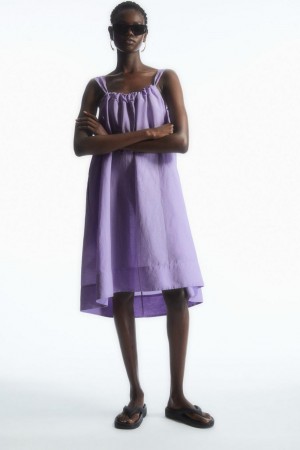 COS Gathered A-line Linen Mini Ruha Női Világos Lila | BYU-618573