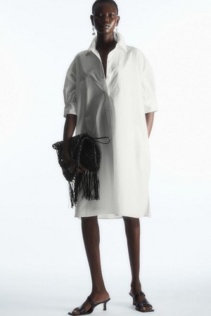 COS Gathered-sleeve Mini Shirt Ruha Női Fehér | MNQ-963128
