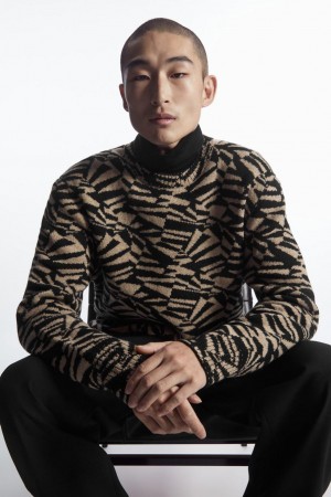 COS Geometric Gyapjú-jacquard Jumpers Férfi Fekete Bézs | AFC-453218