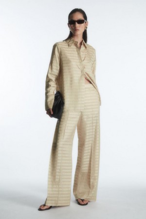 COS Geometric-jacquard Satin Nadrág Női Világos Bézs | SFZ-892634