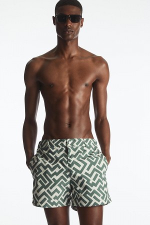 COS Geometric-print Tailored Úszóruhák Férfi Zöld Fehér | DNH-261079