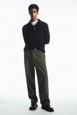 COS Gyapjú-blend Relaxed Tailored Nadrág Férfi Sötétzöld | OYT-902143