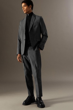 COS Gyapjú-jacquard - Slim Nadrág Férfi Szürke | OQP-079145
