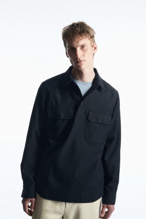 COS Half-placket Utility Ing Férfi Sötétkék | LIR-459267