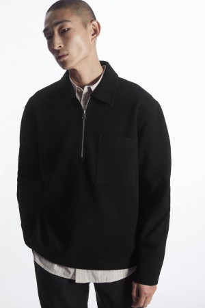 COS Half-zip Gyapjú-blend Jumpers Férfi Fekete | QMT-046289