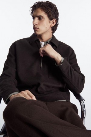 COS Half-zip Gyapjú-blend Jumpers Férfi Sötétbarna | PKM-498327