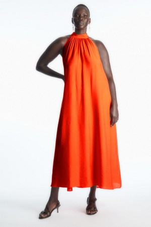 COS Halterneck Maxi Ruha Női Világos Narancssárga | GNY-873401