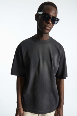 COS Heavyweight Mock-neck Póló Férfi Fekete | GTS-710459