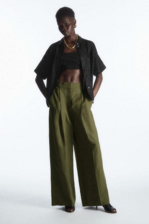 COS High-waisted Széles Cipő-leg Nadrág Női Sötétkhaki | GXM-084763