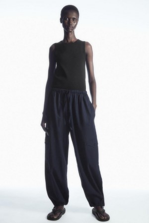COS Könnyű Drawstring Cargo Nadrág Női Sötétkék | FBM-683425
