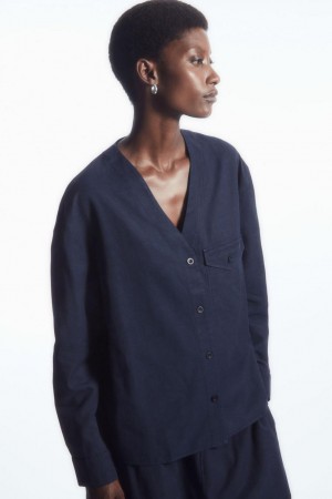 COS Könnyű V-neck Blúz Női Sötétkék | MYC-473126