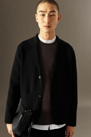 COS Kötött Merino Gyapjú - Regular Blézer Férfi Fekete | QWE-108739