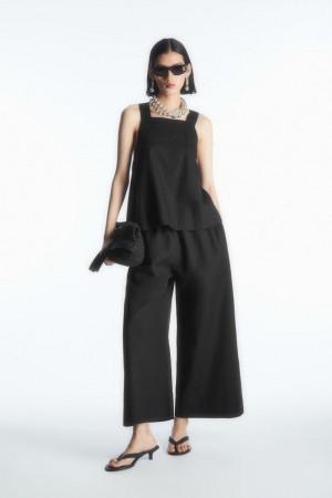 COS Linen-blend Culottes Nadrág Női Fekete | SMF-574312