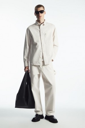 COS Linen-blend Denim Ing Férfi Fehér | ZDT-480136