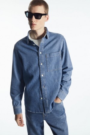 COS Linen-blend Denim Ing Férfi Kék | CIV-018793
