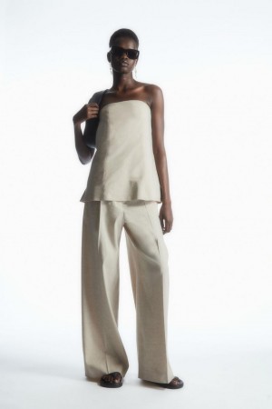 COS Linen-blend Széles Cipő-leg Tailored Nadrág Női Bézs | CUX-406859
