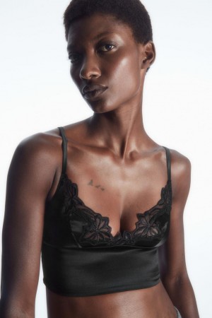 COS Longline Csipke-trimmed Silk Melltartó Női Fekete | XEY-406851
