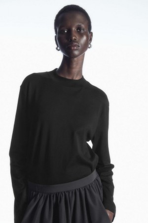 COS Long-sleeved Mock-neck Póló Női Fekete | FEK-014659