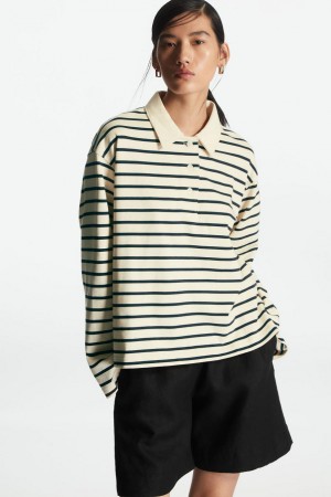 COS Long-sleeved Pólóing Női Krém Sötétkék | ZKL-906485