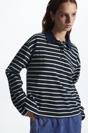 COS Long-sleeved Pólóing Női Sötétkék Krém | UBR-263594