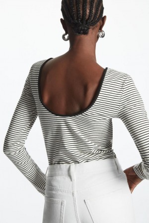 COS Long-sleeved Scoop-neck Felső Női Fekete Fehér | NDQ-901738