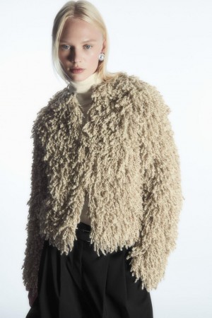 COS Loop-knit Gyapjú Kabát Női Bézs Fehér | ZNU-104782