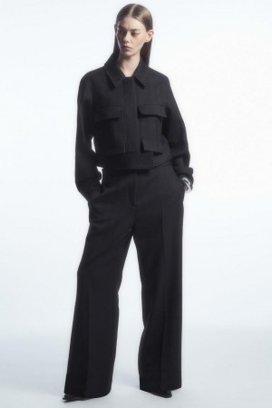COS Low-rise Flared Tailored Gyapjú Nadrág Női Sötétkék | FOS-089542