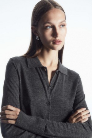COS Merino Gyapjú Collared Kardigán Női Sötétszürke | NRY-437915