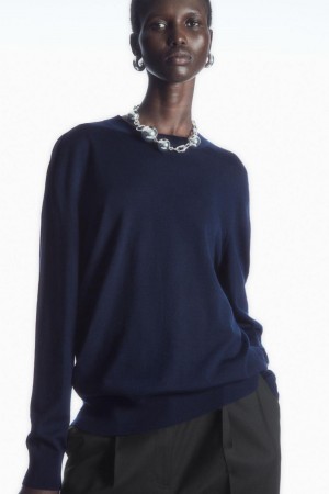 COS Merino Gyapjú Jumpers Női Sötétkék | GZS-467832