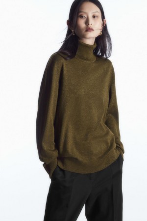 COS Merino Gyapjú Roll-neck Jumpers Női Khaki | EQY-873259