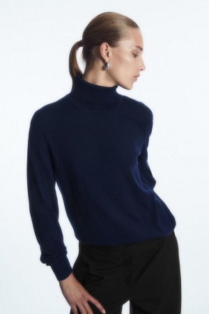 COS Merino Gyapjú Roll-neck Jumpers Női Sötétkék | MVE-286753