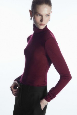 COS Merino Gyapjú Turtleneck Felső Női Bordó | ISK-502384