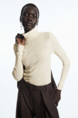 COS Merino Gyapjú Turtleneck Felső Női Fehér | QHA-762103