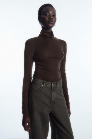 COS Merino Gyapjú Turtleneck Felső Női Sötétbarna | MIV-743856