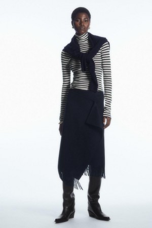 COS Merino Gyapjú Turtleneck Felső Női Sötétkék Fehér | PWT-697513