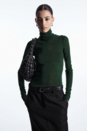 COS Merino Gyapjú Turtleneck Felső Női Sötétzöld | MGQ-139678