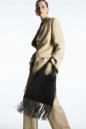 COS Mini Macramé Shopper - Bőr Táska Női Fekete | ZAT-830147