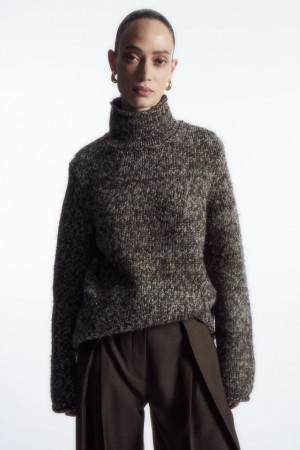 COS Mouliné Gyapjú Turtleneck Jumpers Női Sötétbarna Krém | ULP-603582