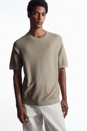 COS Mulberry Silk Piqué-knit Póló Férfi Bézs | MGW-268045