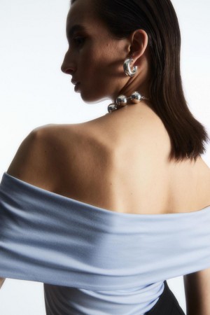 COS Off-the-shoulder Jersey Felső Női Világos Kék | CJG-437169
