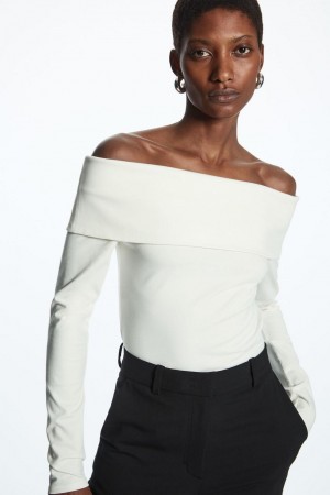 COS Off-the-shoulder Long-sleeved Felső Női Fehér | DWA-549128