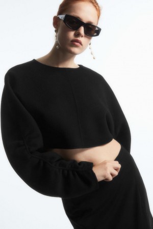 COS Open-back Gyapjú Bolero Kabát Női Fekete | YIL-273045