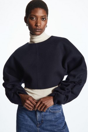 COS Open-back Gyapjú Bolero Kabát Női Sötétkék | YJL-106528