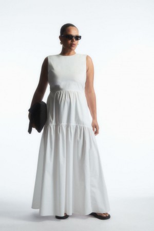 COS Open-back Tiered Ruha Női Fehér | TJI-410267