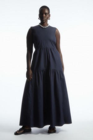 COS Open-back Tiered Ruha Női Sötétkék | ZFR-136285