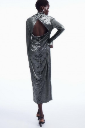 COS Open-back Velvet Midi Ruha Női Sötétszürke | VFW-349208
