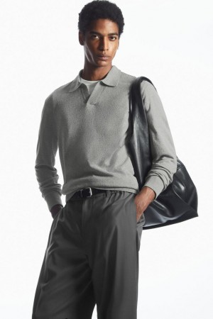 COS Open-collar Kötött Silk Pólóing Férfi Szürke | LHP-219743
