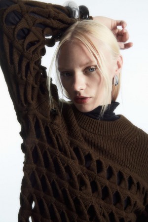 COS Open-knit Gyapjú Jumpers Női Sötétbarna | LQH-879043