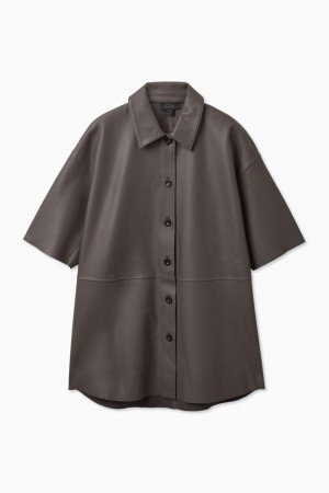 COS Oversized Bőr Ing Női Sötétbarna | SJW-975182