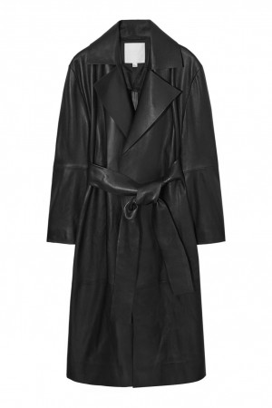 COS Oversized Bőr Trench Kabát Női Fekete | OZI-570482